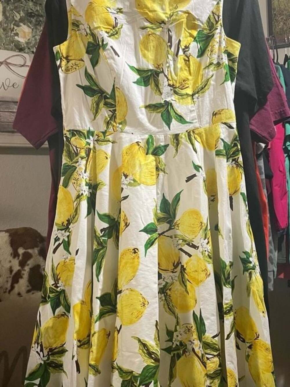 Grace Karin White Midi Dress with Yellow Lemon Print